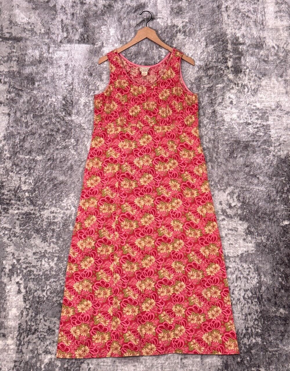 Vintage April Cornell Dress Large Womens Pink Floral Cotton Midi